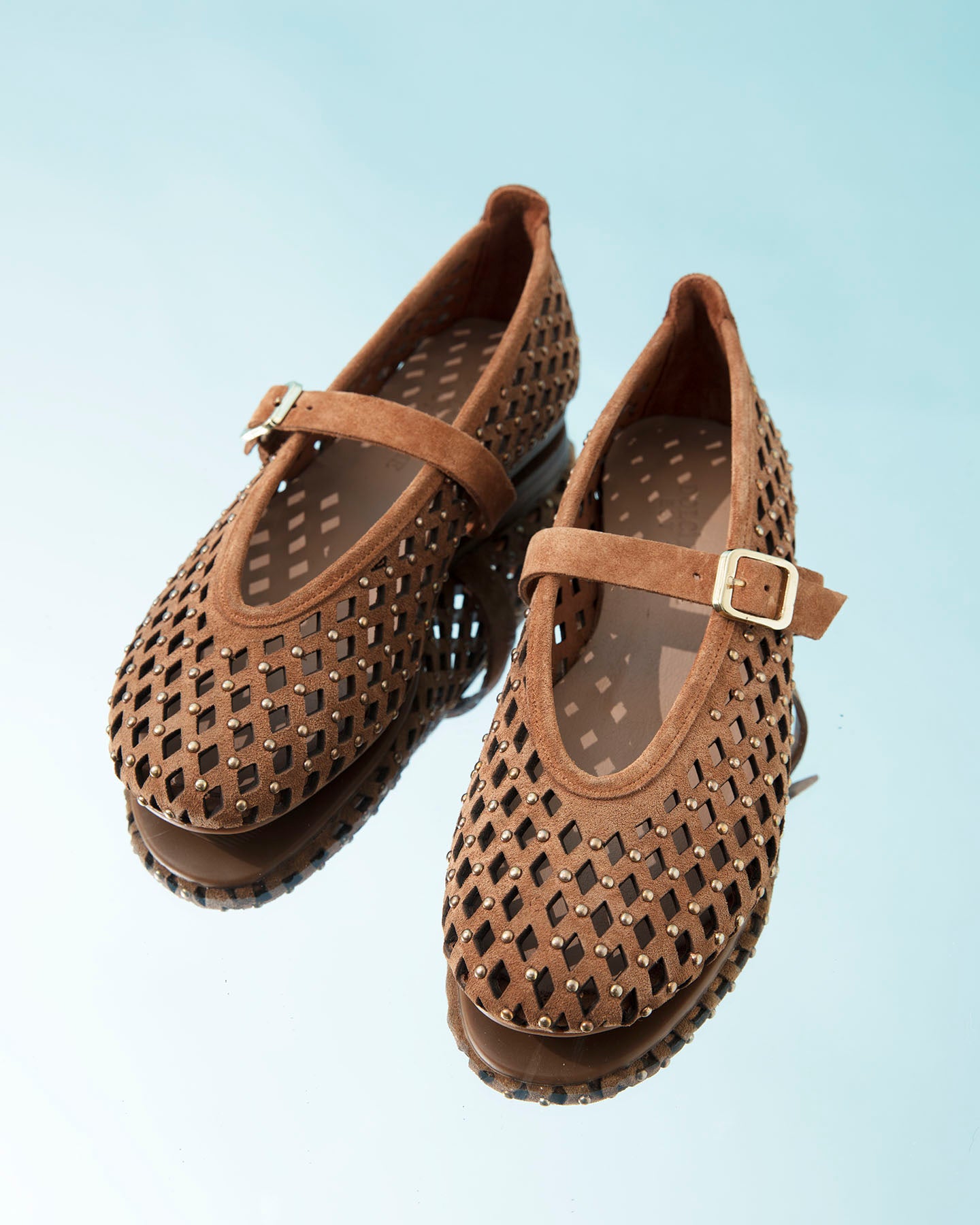 Dolci Firme Monty Tan Studded Suede Mary Jane Flat