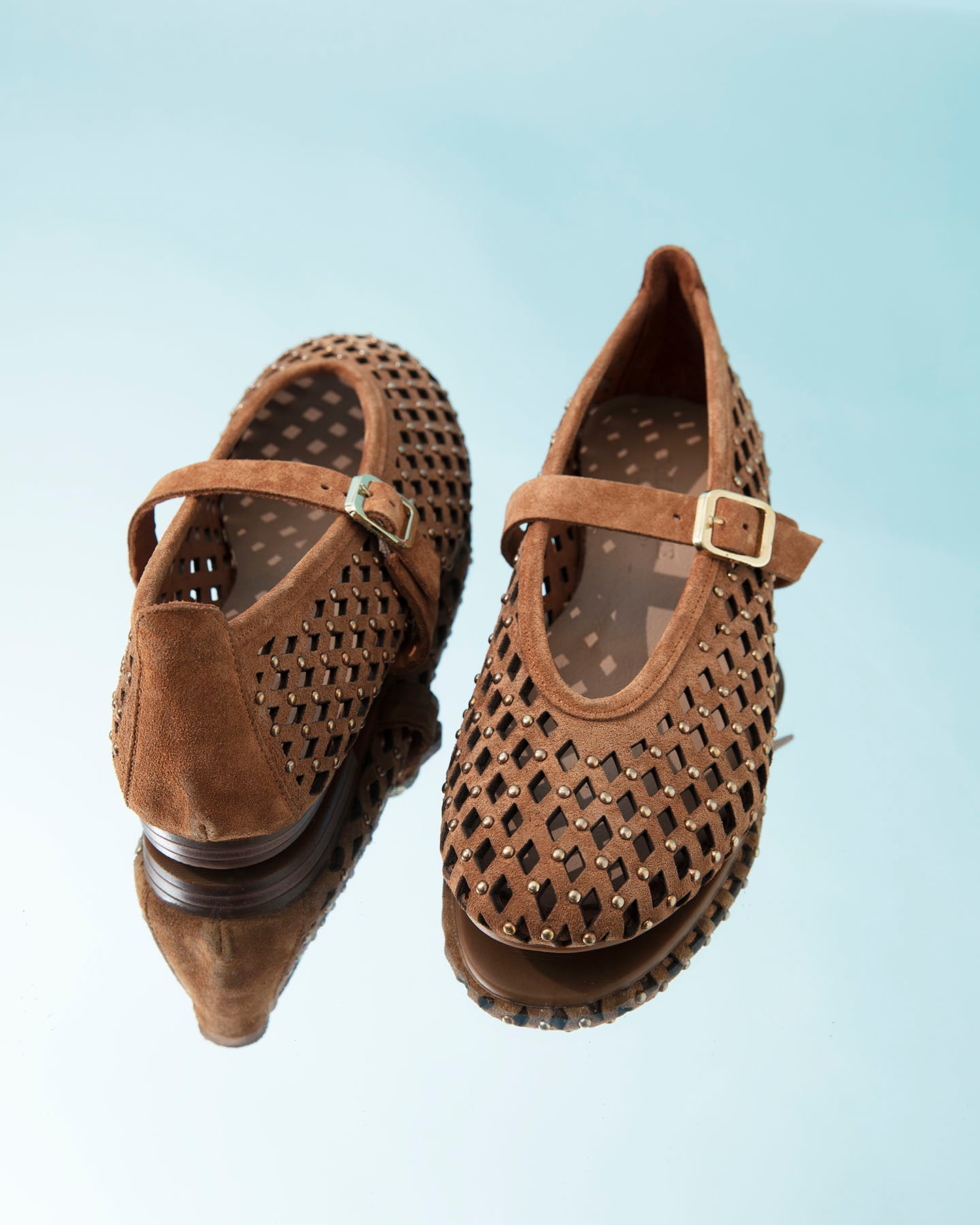 Dolci Firme Monty Tan Studded Suede Mary Jane Flat