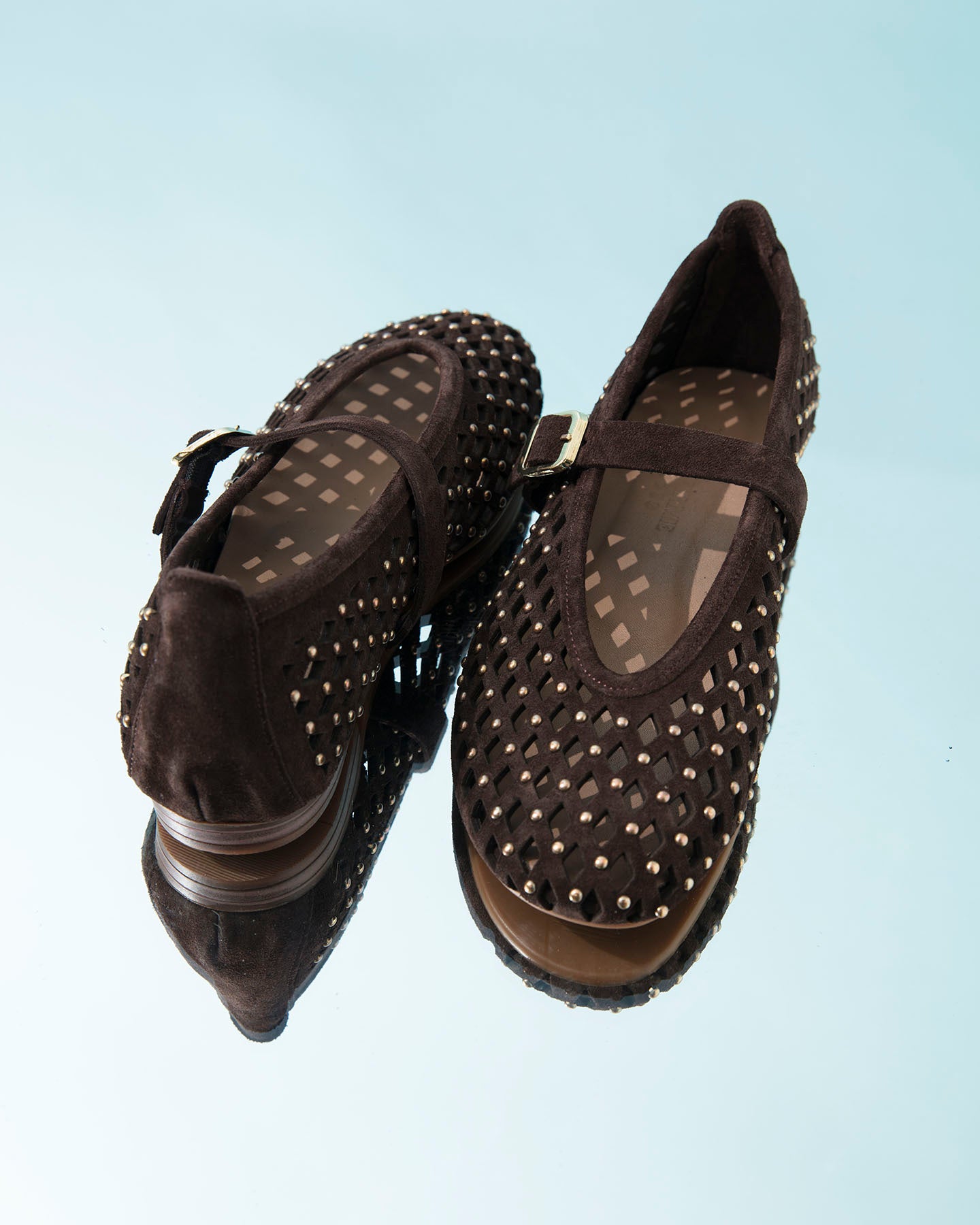 Dolci Firme Monty Choc Studded Suede Mary Jane Flat