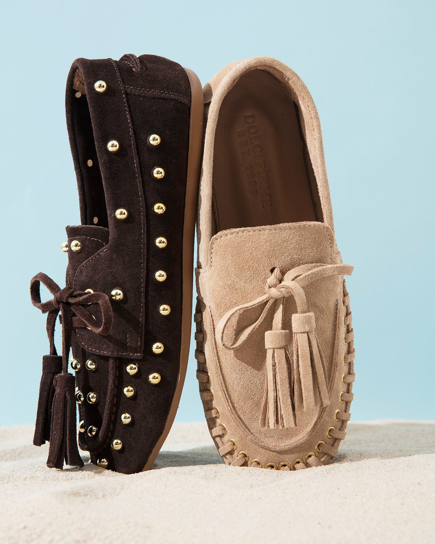 Dolci Firme Dodi Choc Studded Suede Tassel Loafer