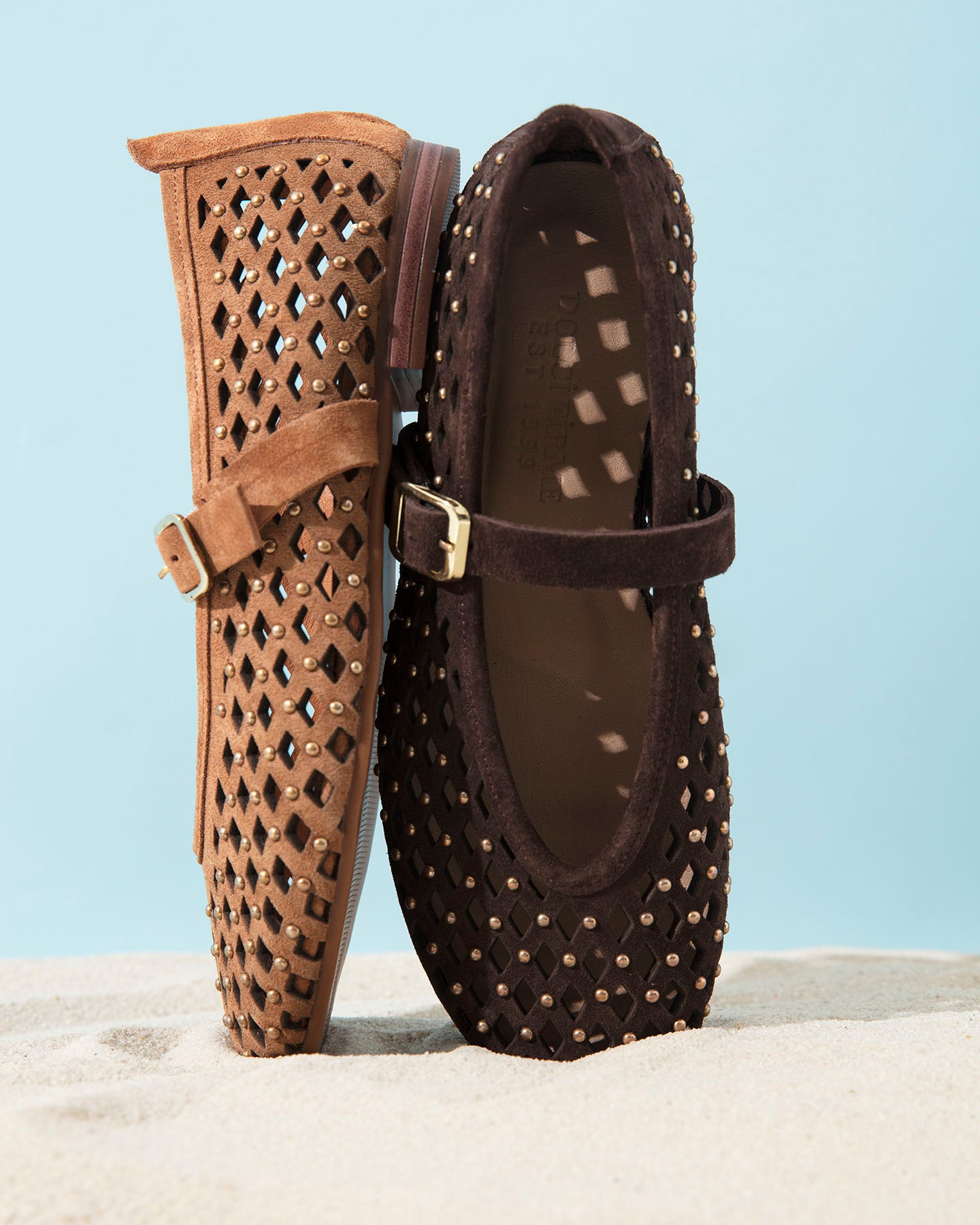 Dolci Firme Monty Choc Studded Suede Mary Jane Flat