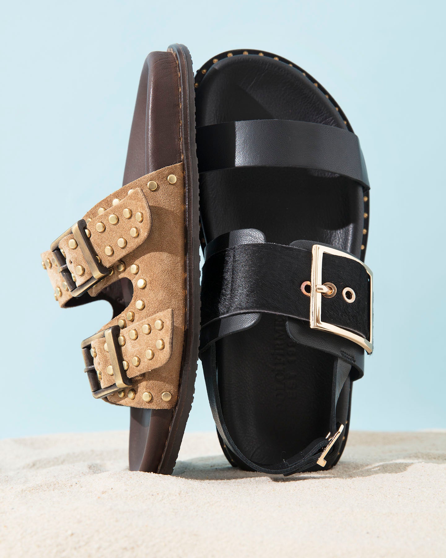 Dolci Firme Adelfi Black Pony Hair & Leather Sandal