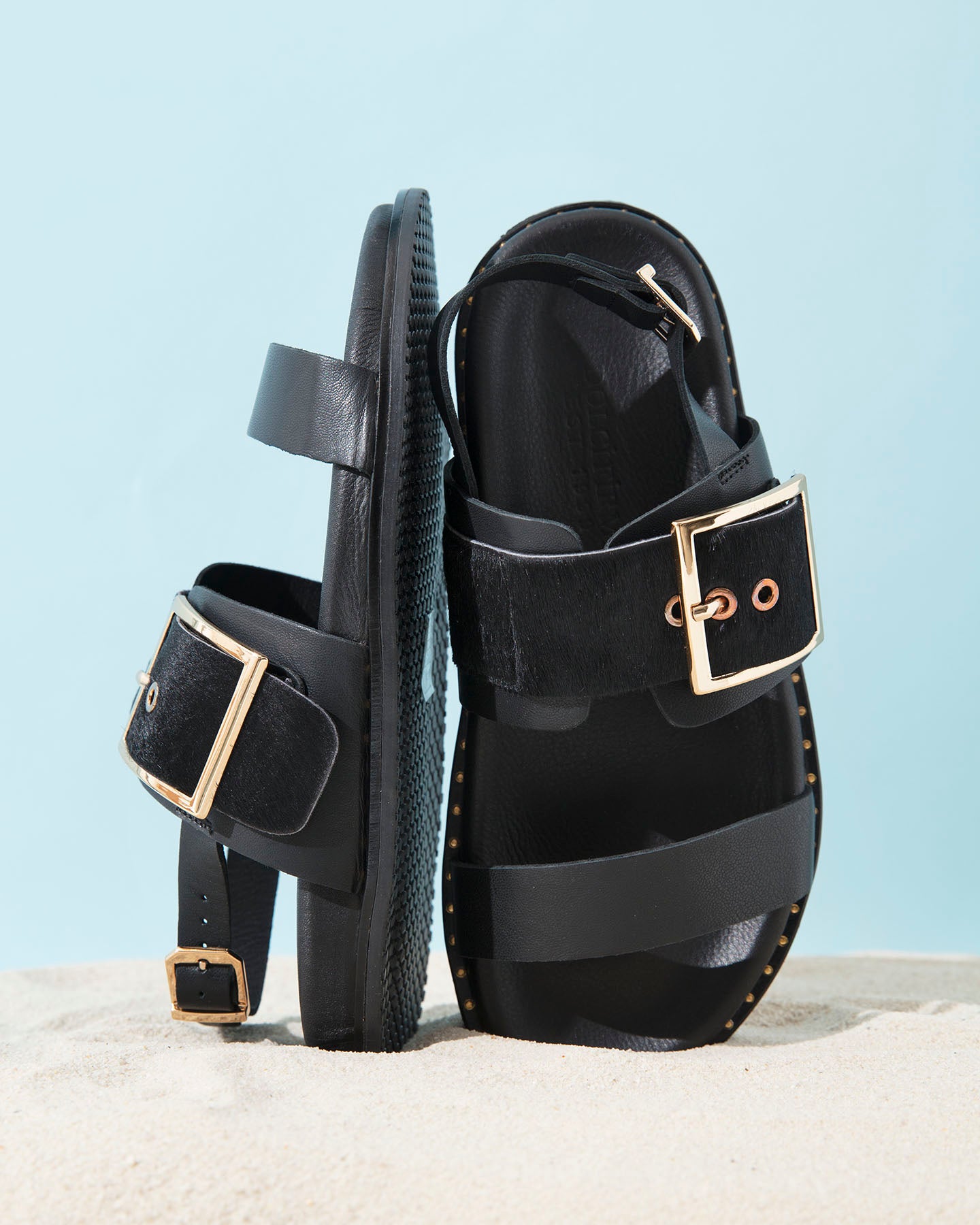 Dolci Firme Adelfi Black Pony Hair & Leather Sandal