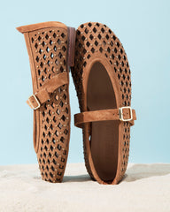 Dolci Firme Monty Tan Studded Suede Mary Jane Flat