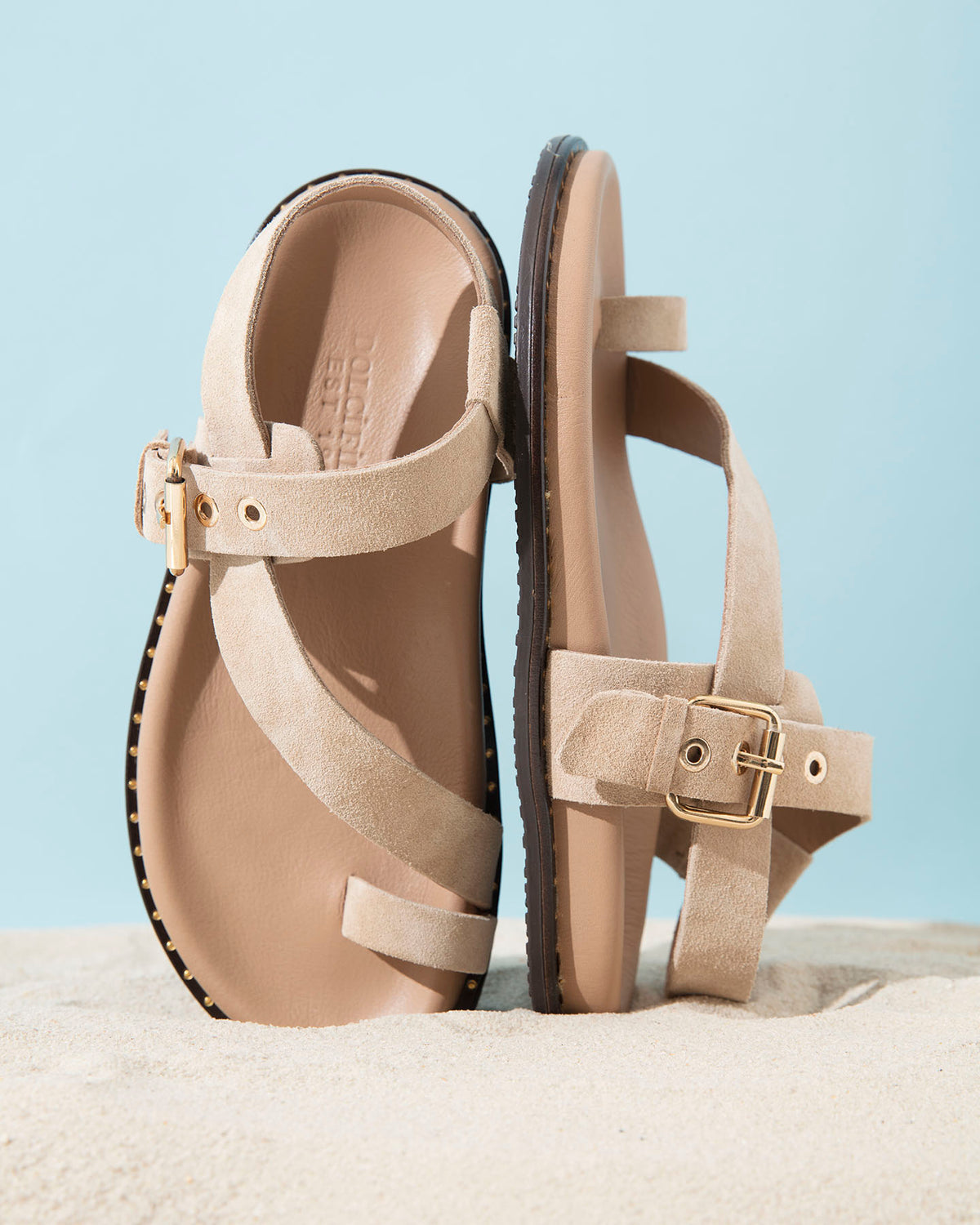 Dolci Firme Playa Beige Suede Toe-Loop Sandal