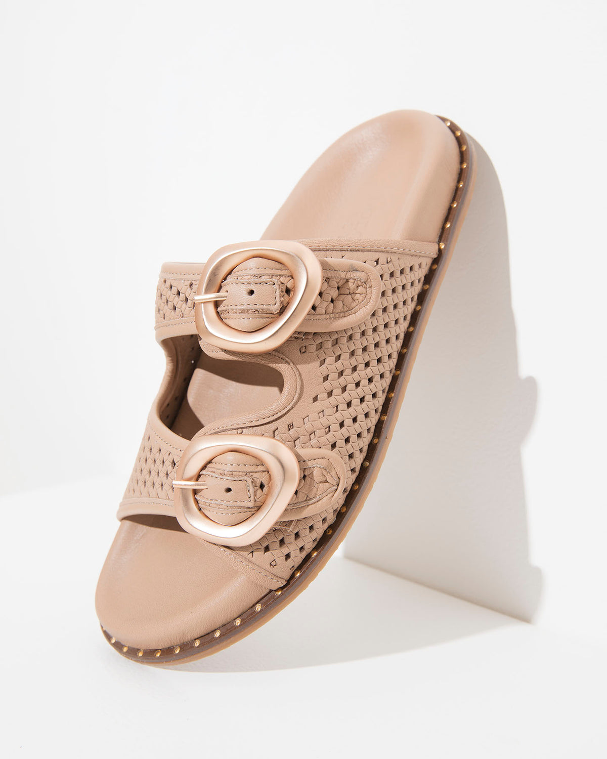 Dolci Firme Beaty Nude Woven Leather Slide Sandal