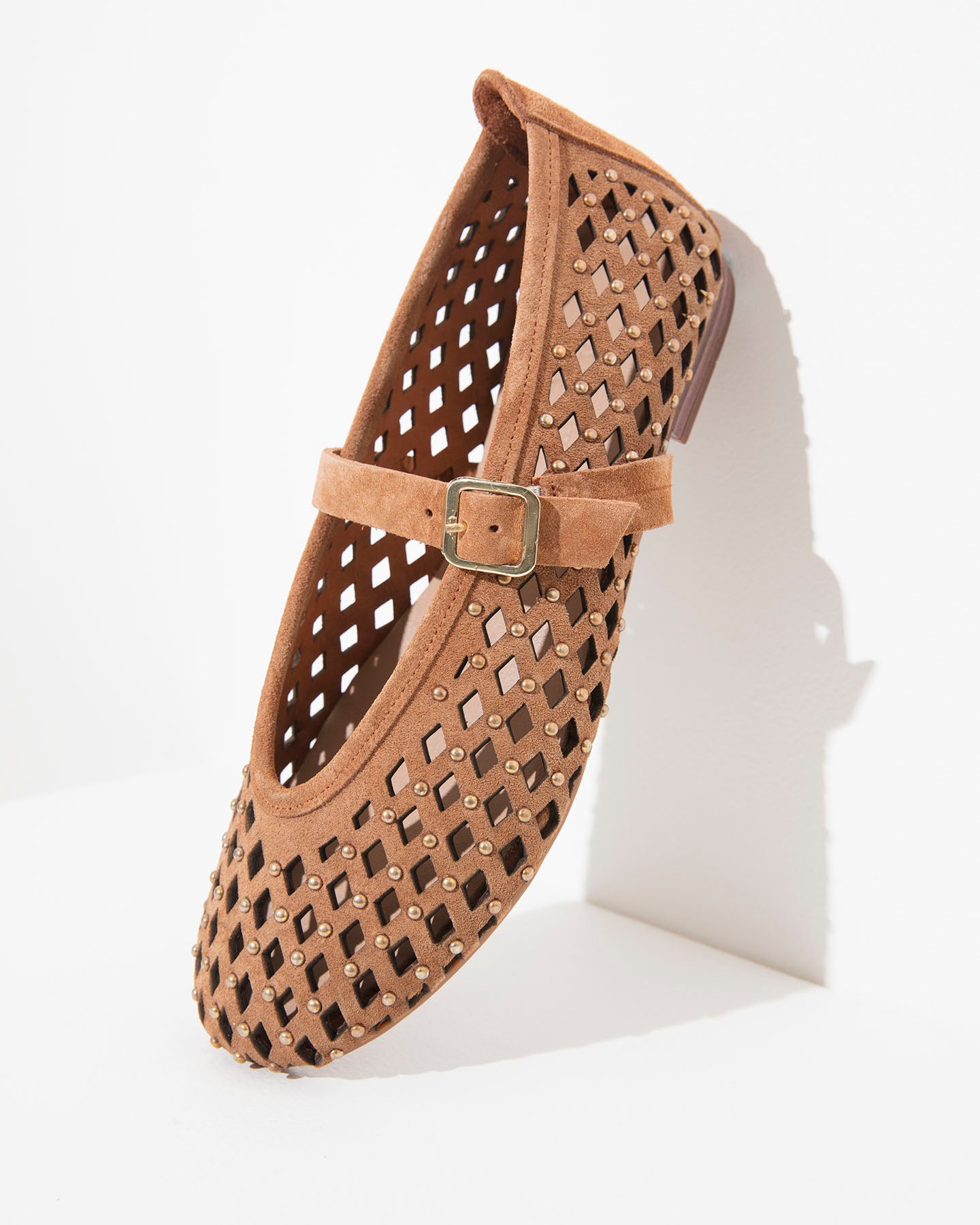 Dolci Firme Monty Tan Studded Suede Mary Jane Flat