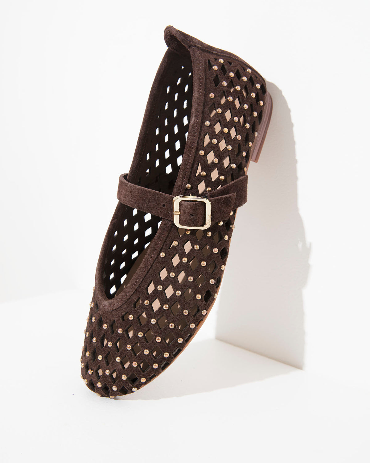 Dolci Firme Monty Choc Studded Suede Mary Jane Flat