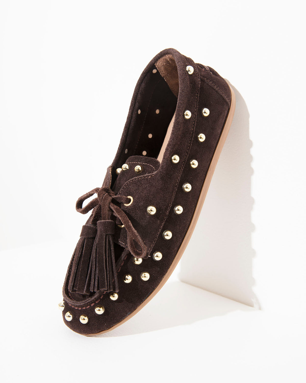 Dolci Firme Dodi Choc Studded Suede Tassel Loafer