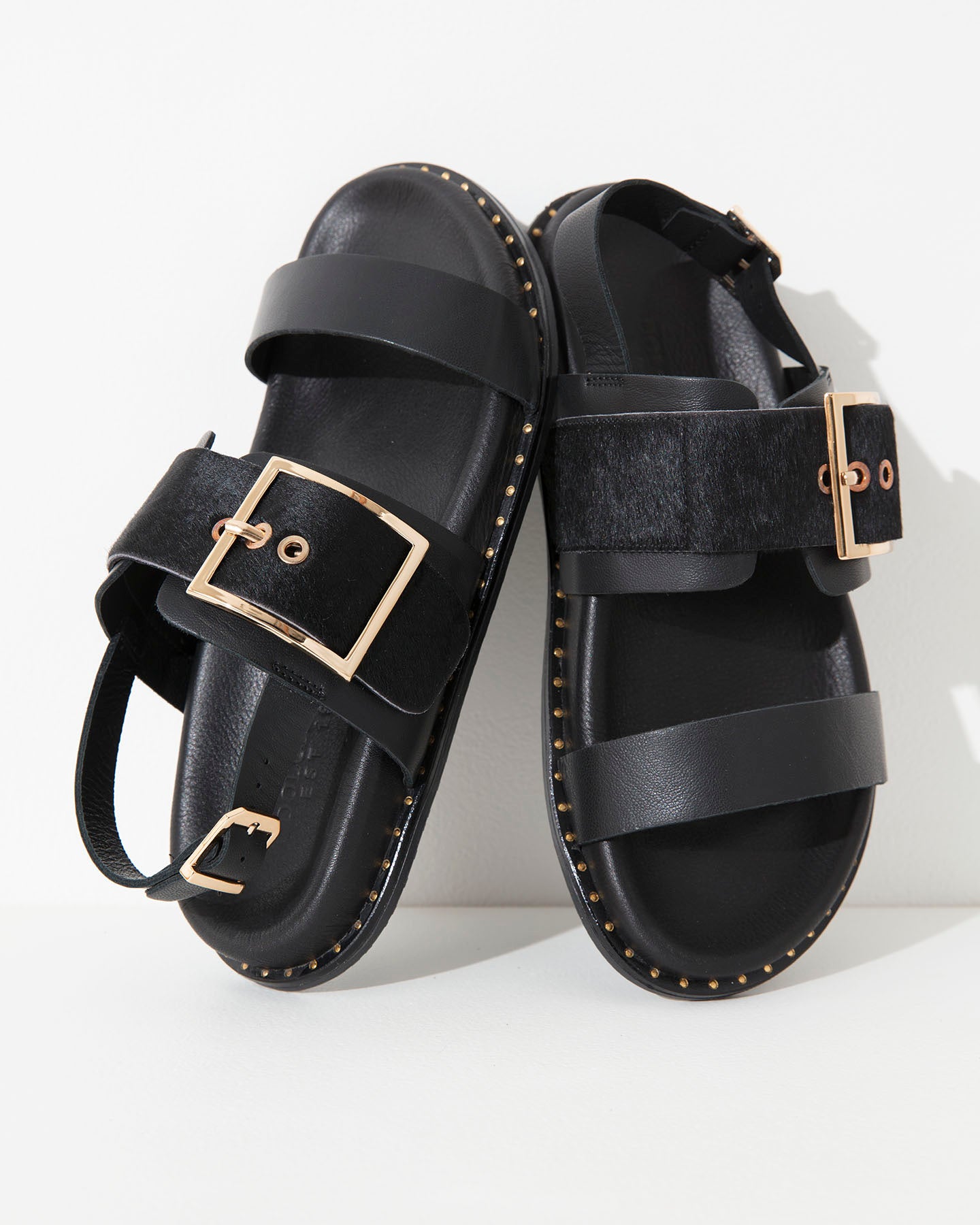 Dolci Firme Adelfi Black Pony Hair & Leather Sandal