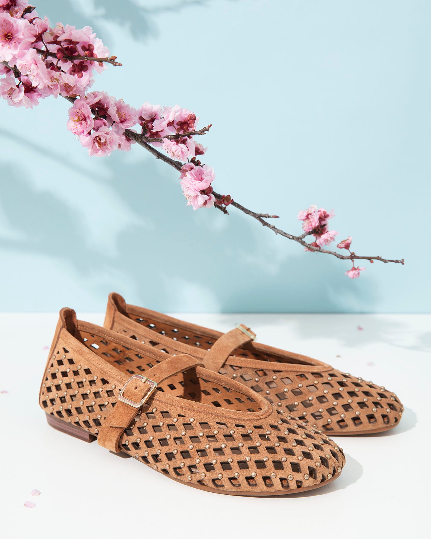 Dolci Firme Monty Tan Studded Suede Mary Jane Flat