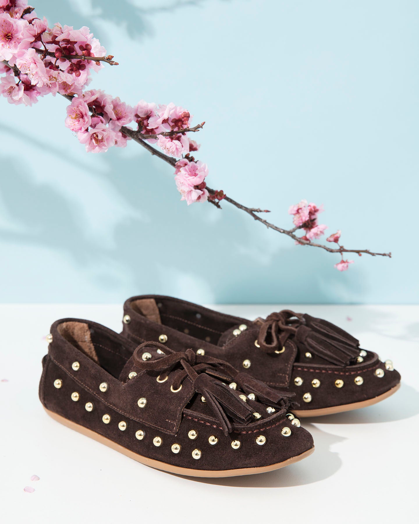 Dolci Firme Dodi Choc Studded Suede Tassel Loafer