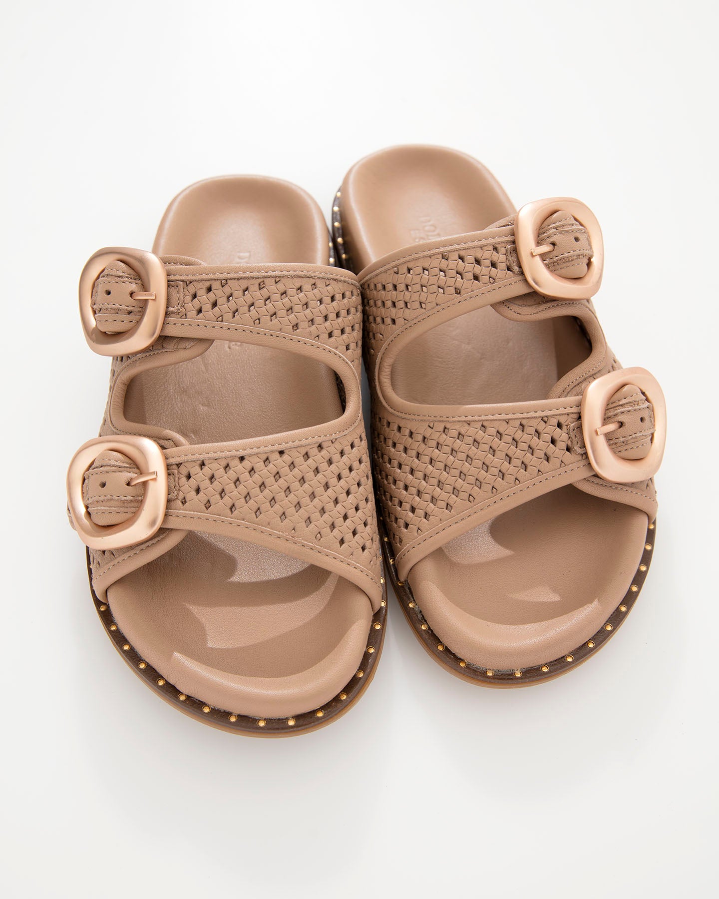 Dolci Firme Beaty Nude Woven Leather Slide Sandal