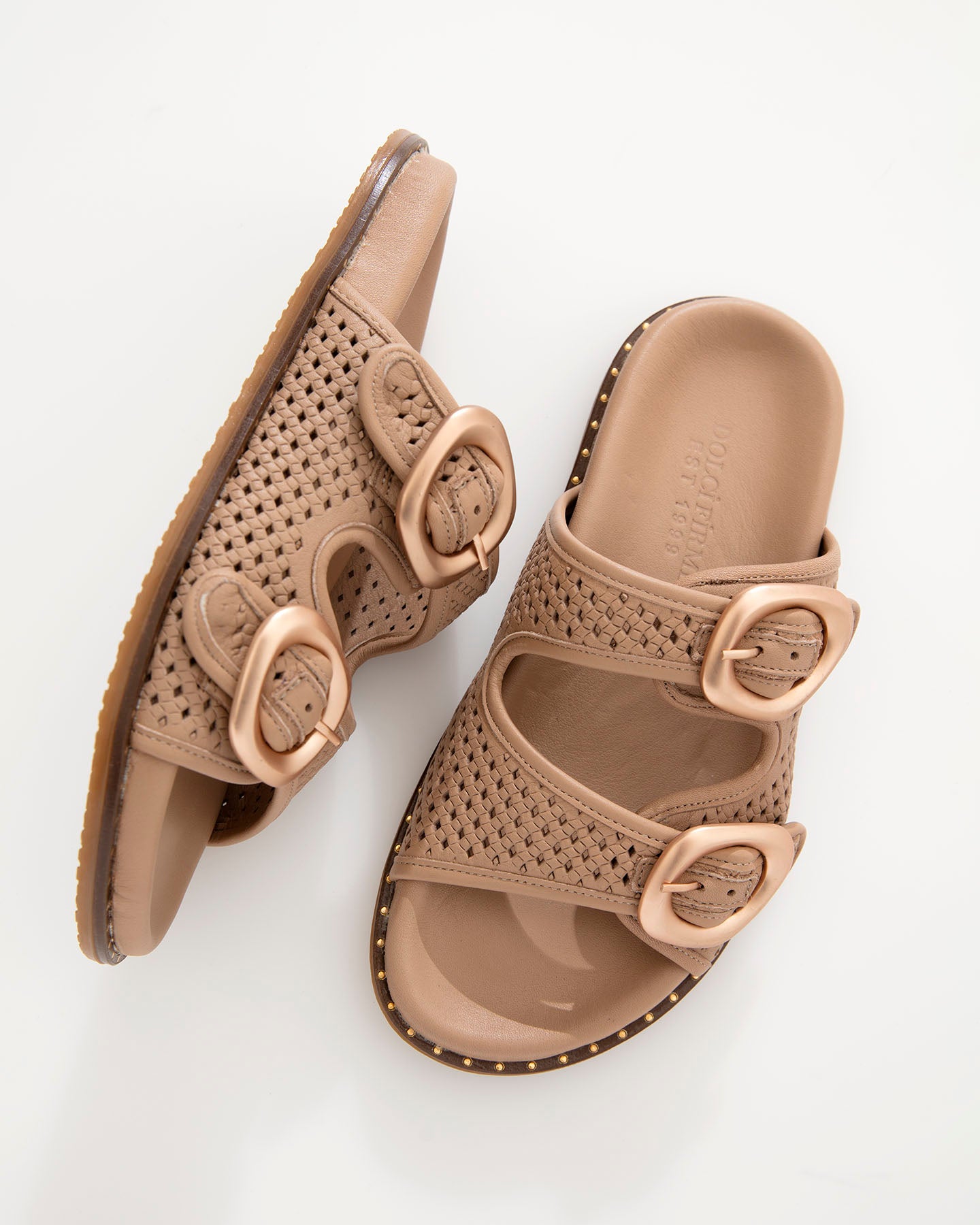 Dolci Firme Beaty Nude Woven Leather Slide Sandal