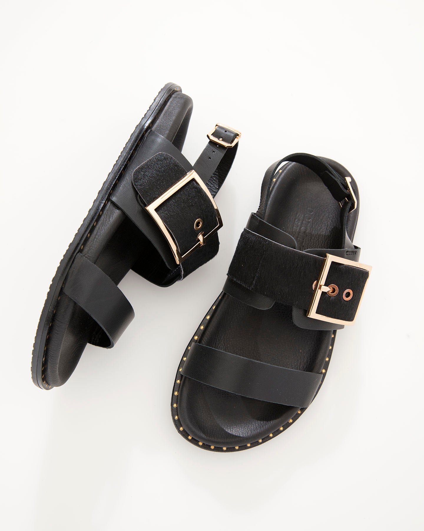 Dolci Firme Adelfi Black Pony Hair & Leather Sandal