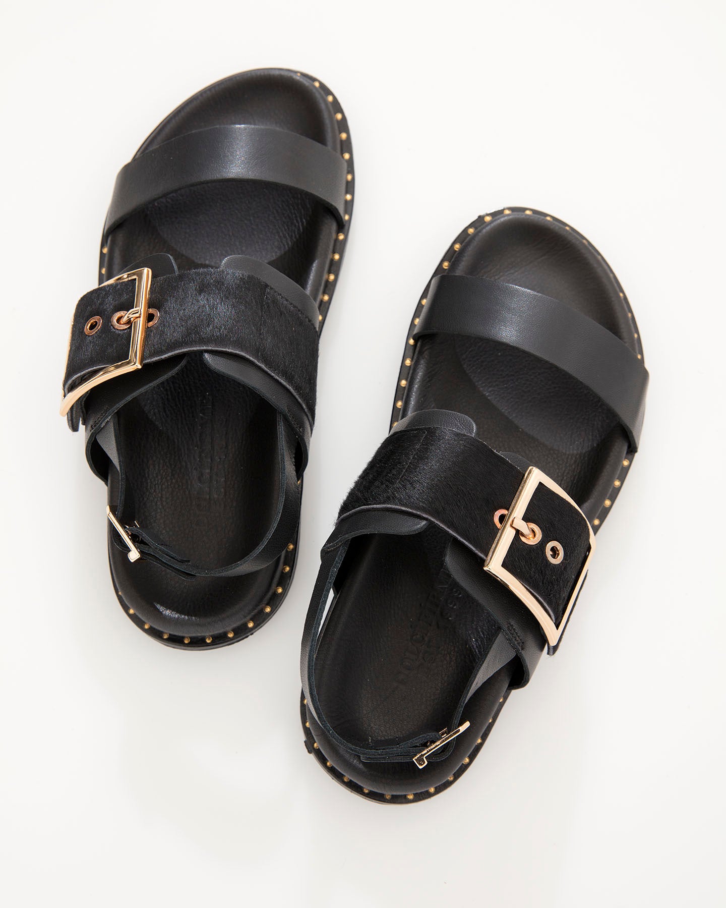 Dolci Firme Adelfi Black Pony Hair & Leather Sandal