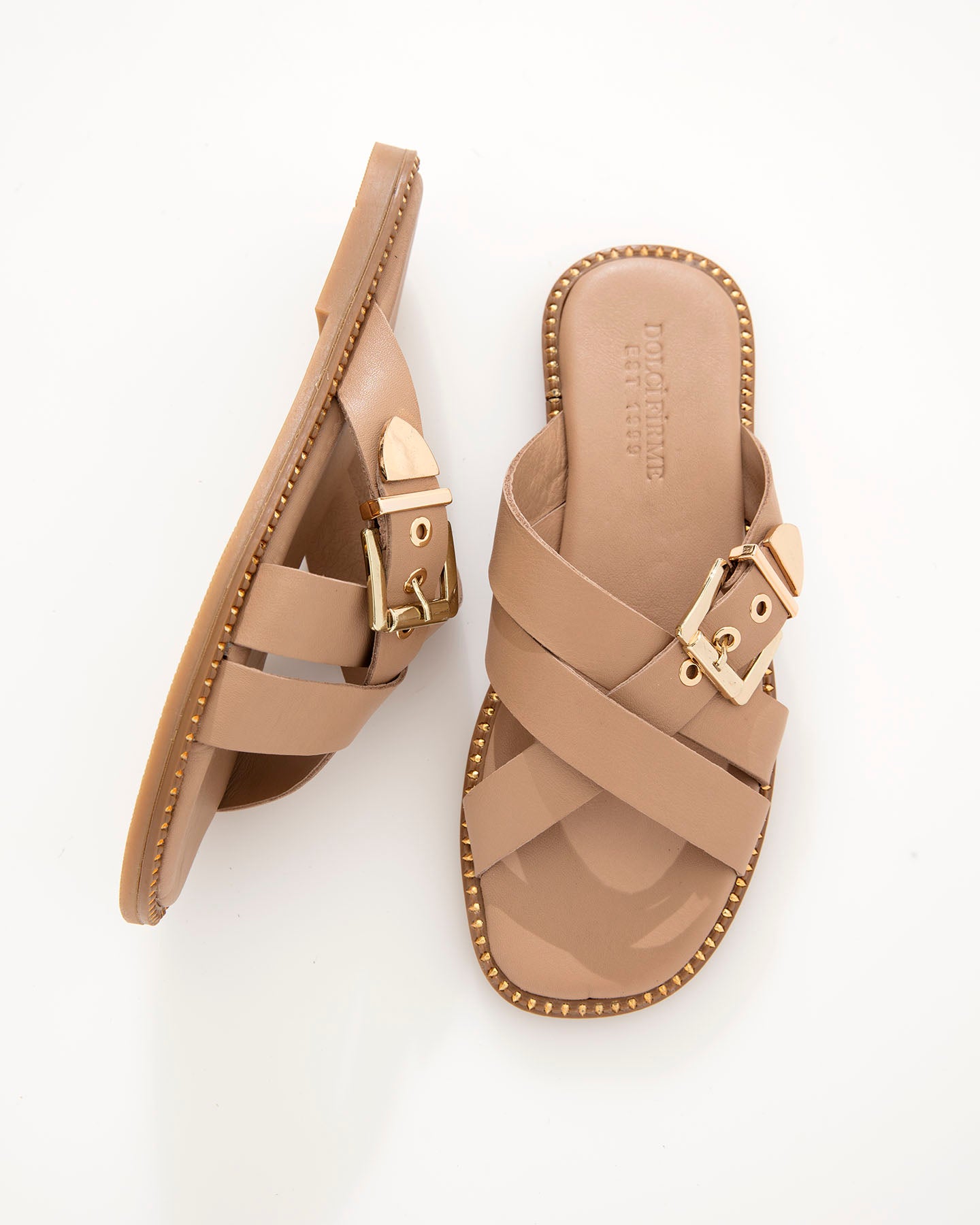 Dolci Firme Lilla Nude Leather Buckle Slide