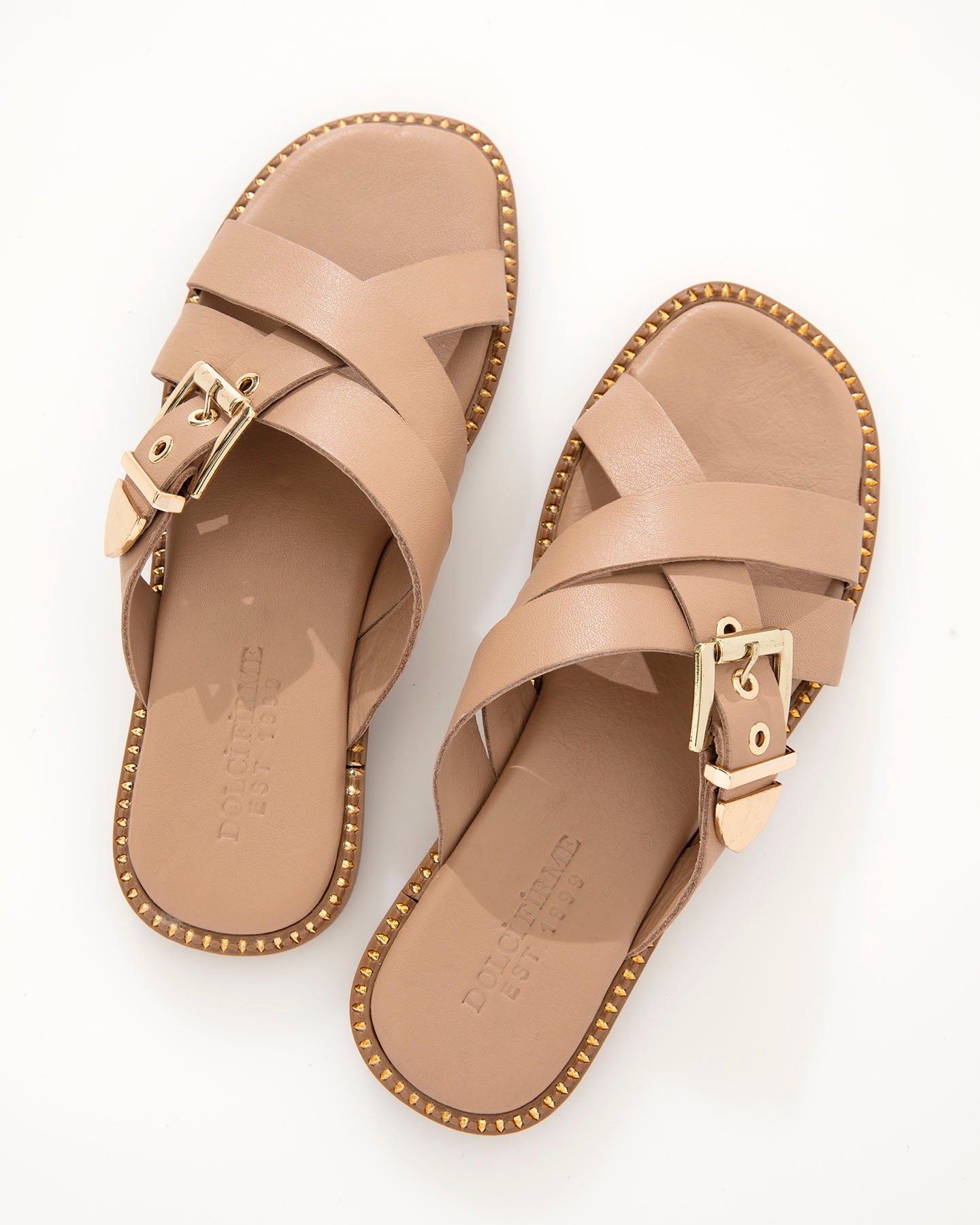 Dolci Firme Lilla Nude Leather Buckle Slide