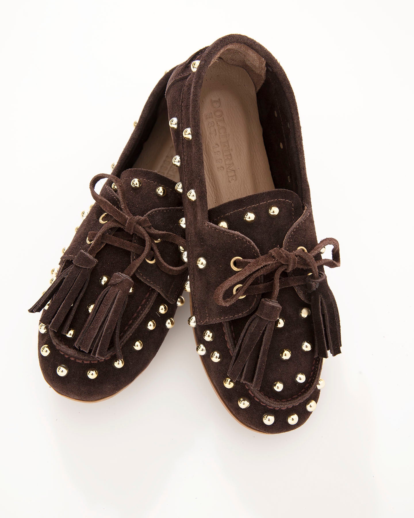 Dolci Firme Dodi Choc Studded Suede Tassel Loafer