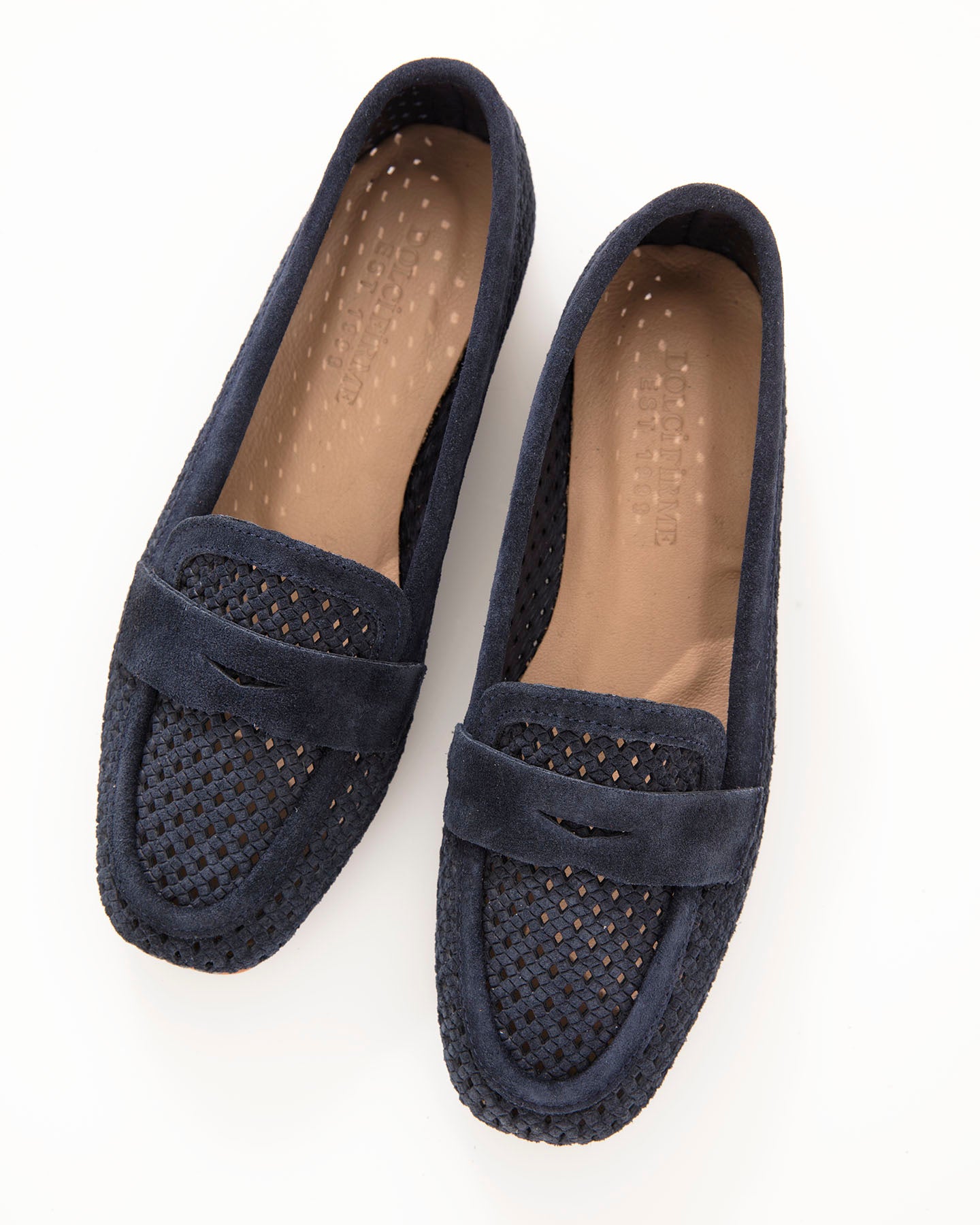 Dolci Firme Keah Navy Woven Suede Penny Loafer