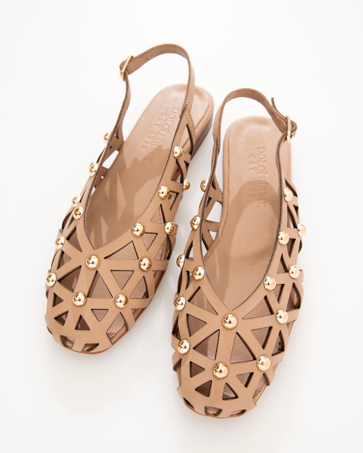 Dolci Firme Luana Nude Studded Leather Slingback Flat