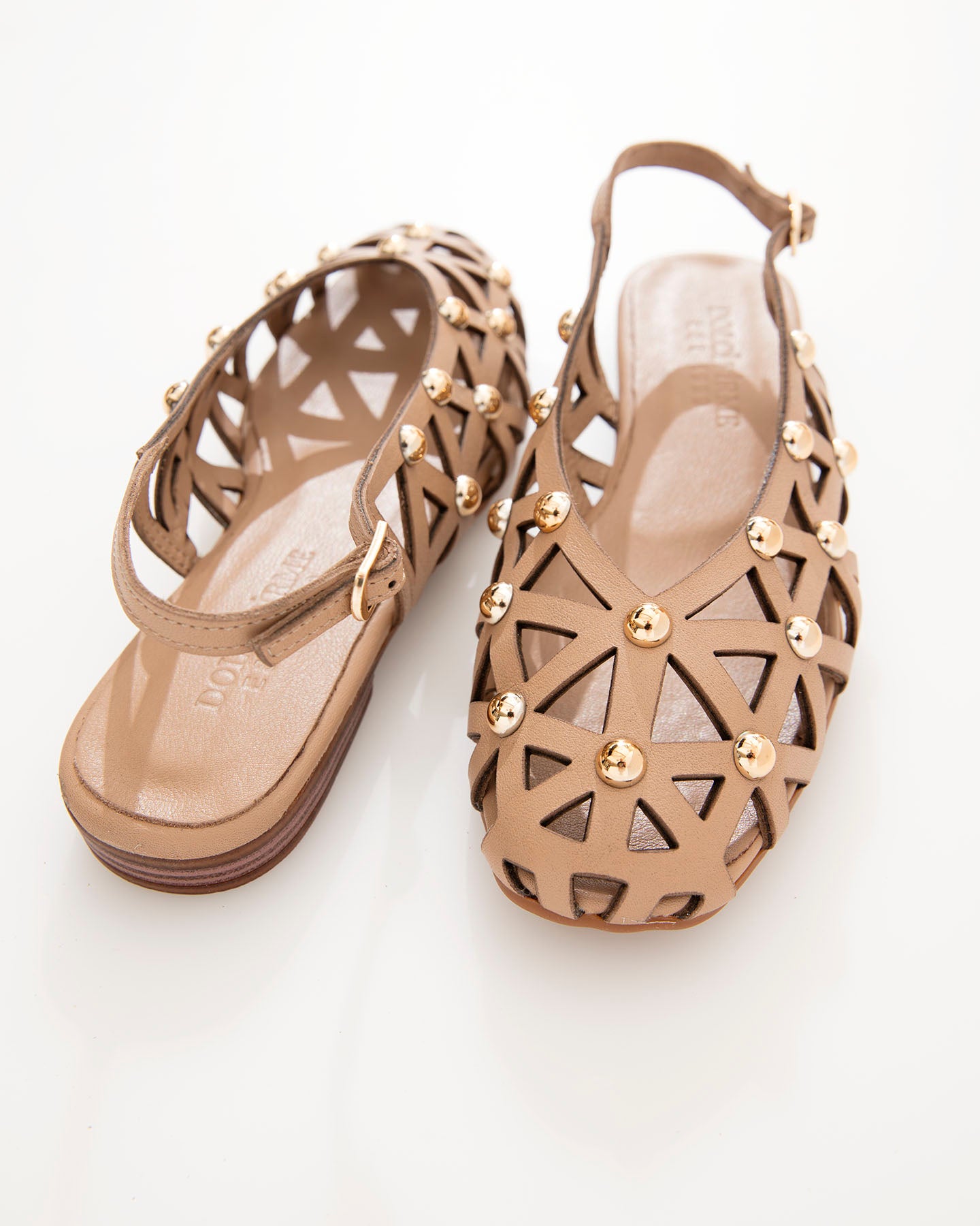 Dolci Firme Luana Nude Studded Leather Slingback Flat
