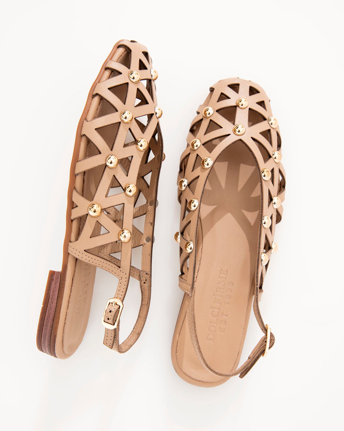 Dolci Firme Luana Nude Studded Leather Slingback Flat