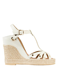 By Bianca Palermo Off White pebbled leather T-bar espadrille wedge sandals