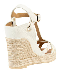 By Bianca Palermo Off White cervo leather T-bar strap with braided raffia wedge heel