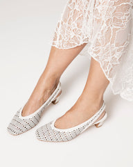 Bianca Buccheri Sarah Milk nappa leather square-toe slingback with pebble perforations and 50mm block heel