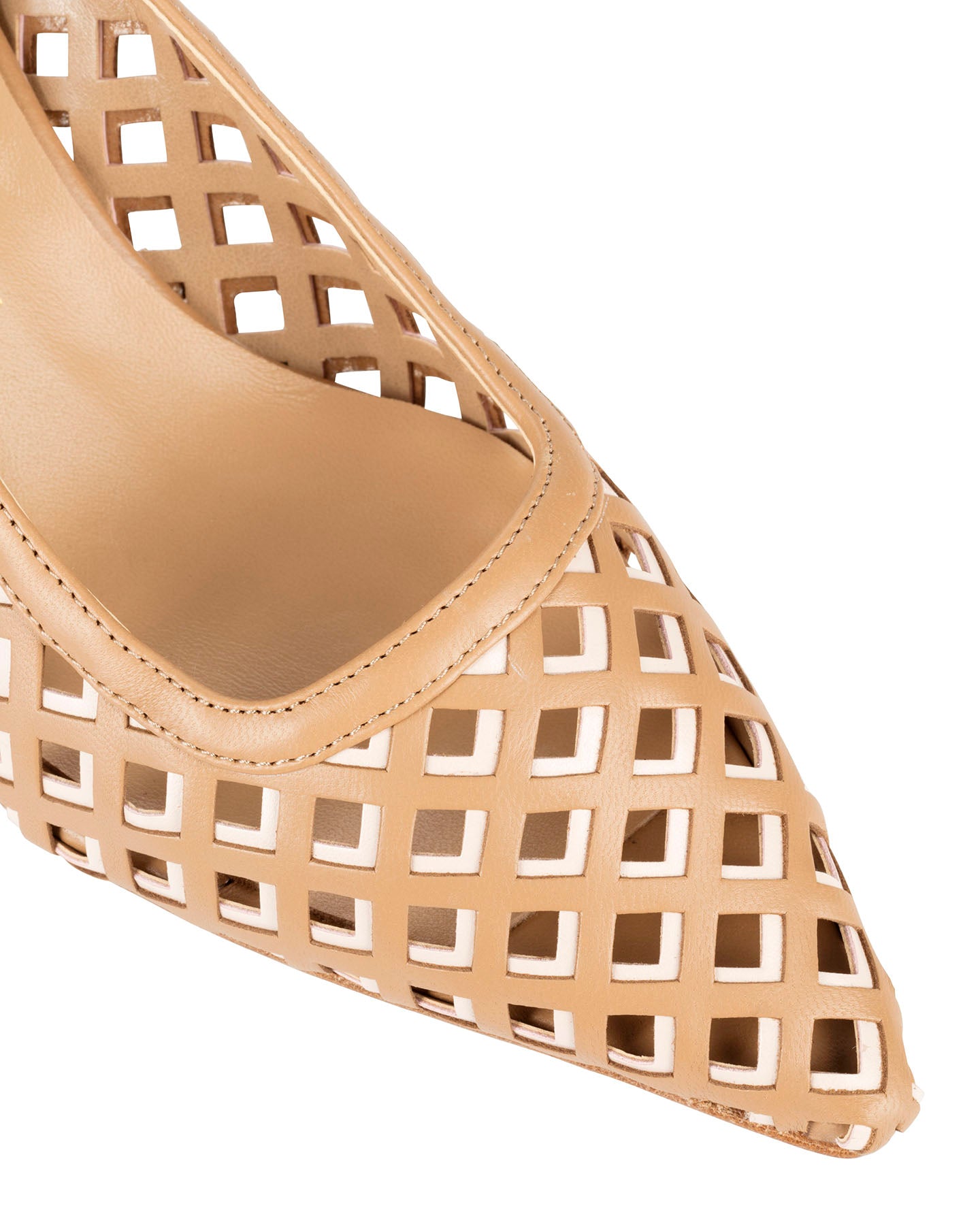 Bianca Buccheri Hannah Tan nappa leather slingback with diamond lattice cut-outs and 55mm flared heel