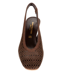 Bianca Buccheri Sarah Dark Brown suede square-toe slingback with pebble perforations and 50mm block heel, side profile