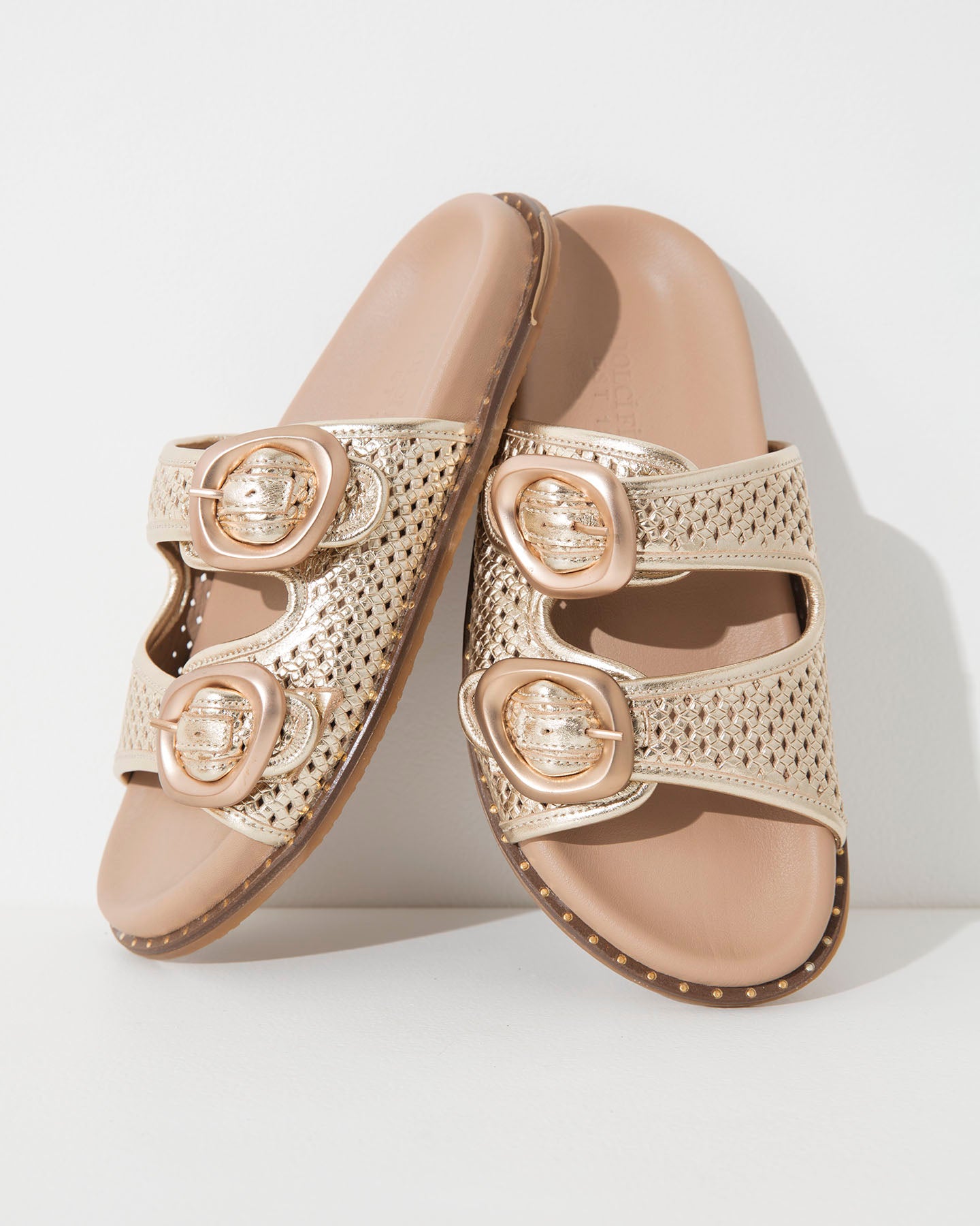 Dolci Firme Beaty Gold Woven Leather Slide Sandal