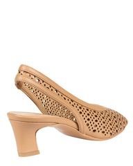 Bianca Buccheri Sarah Tan nappa leather square-toe slingback with pebble perforations and 50mm block heel