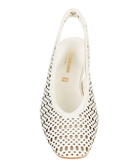 Bianca Buccheri Sarah Milk nappa leather square-toe slingback with pebble perforations and 50mm block heel, side profile