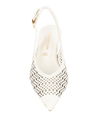 Bianca Buccheri Lauren Milk nappa leather pointed-toe slingback with lace perforations and 45mm kitten heel, side profile