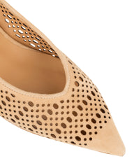 Bianca Buccheri Lauren Tan suede pointed-toe slingback with lace perforations and 45mm kitten heel