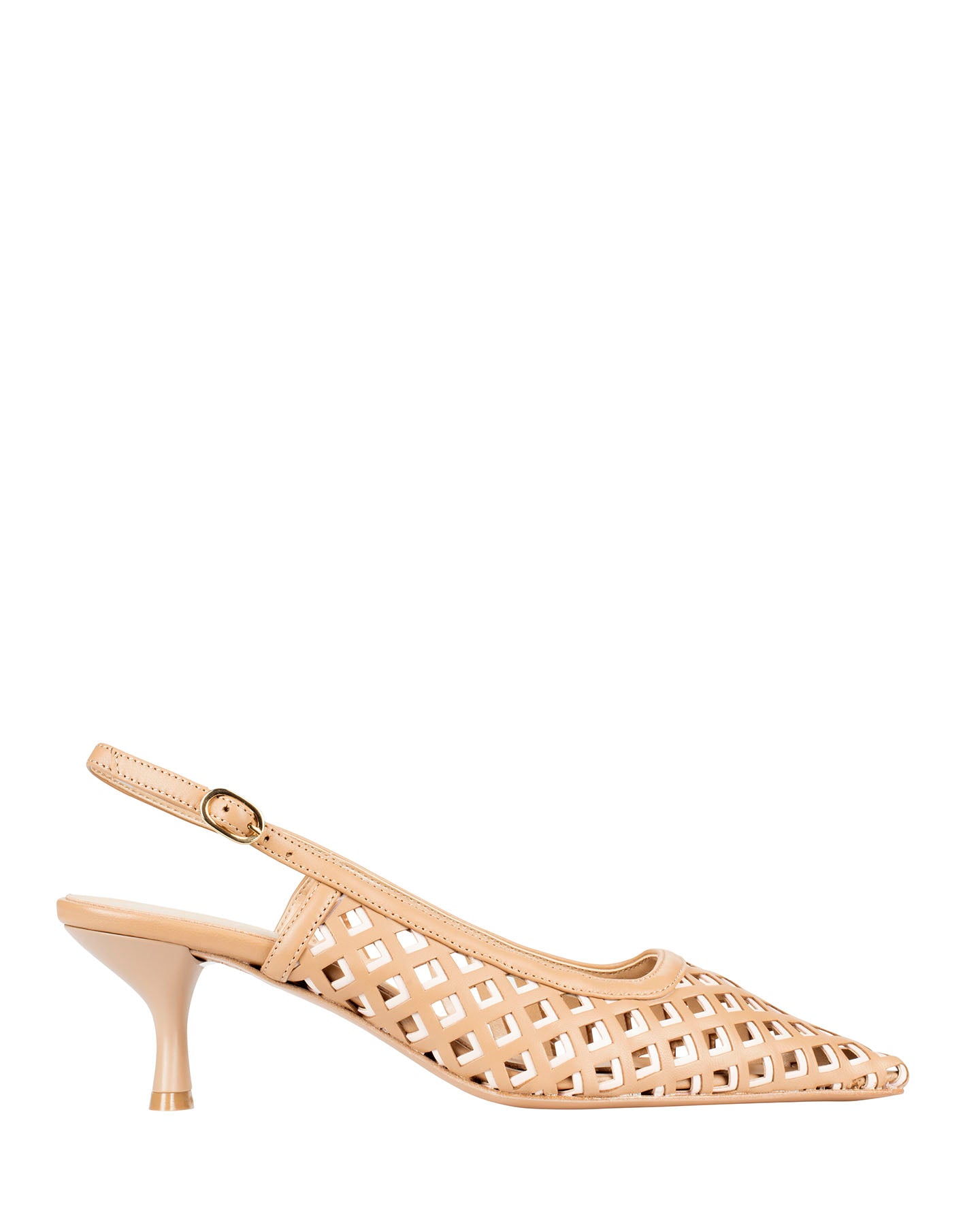 Bianca Buccheri Hannah Tan nappa leather slingback with diamond lattice cut-outs and 55mm flared heel