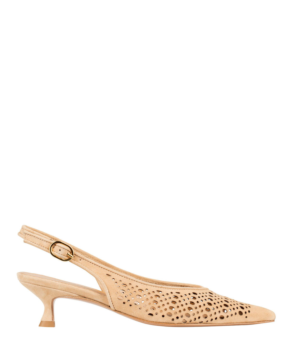 Bianca Buccheri Lauren Tan suede pointed-toe slingback with lace perforations and 45mm kitten heel