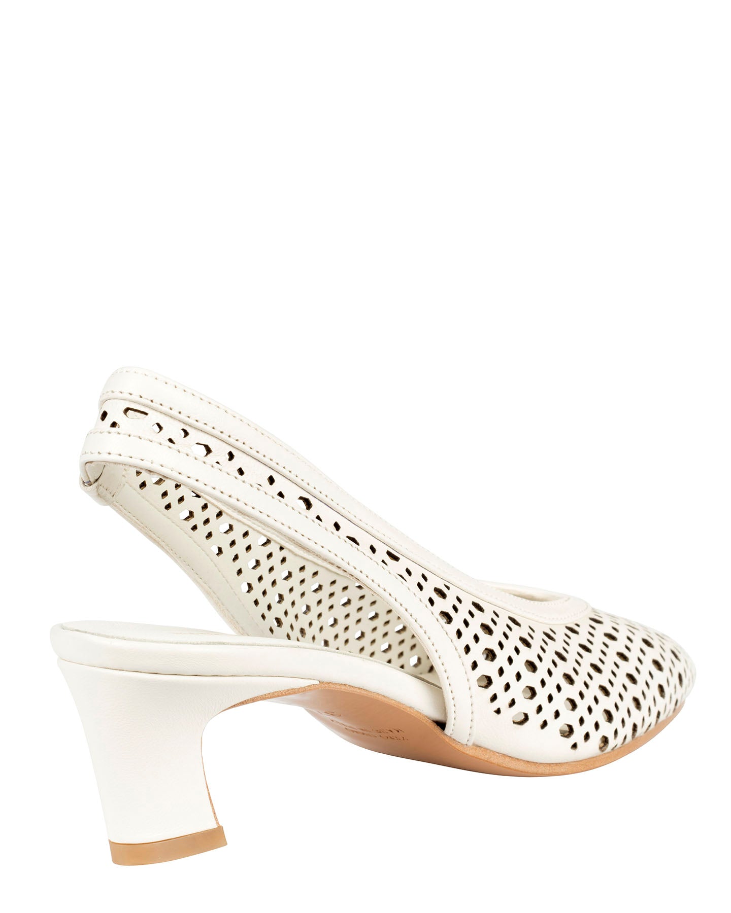 Bianca Buccheri Sarah Milk nappa leather square-toe slingback with pebble perforations and 50mm block heel