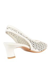 Bianca Buccheri Sarah Milk nappa leather square-toe slingback with pebble perforations and 50mm block heel