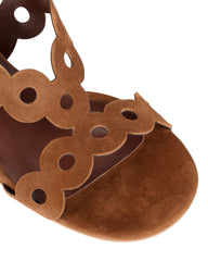 Bianca Buccheri Antonia Chocolate suede sandal with scalloped cut-out straps and 40mm block heel