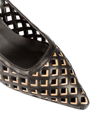 Bianca Buccheri Hannah Black nappa leather slingback with diamond lattice cut-outs and 55mm flared heel