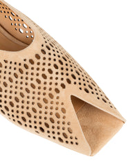 Bianca Buccheri Tia Tan perforated suede flat mule with open toe