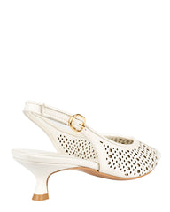 Bianca Buccheri Lauren Milk nappa leather pointed-toe slingback with lace perforations and 45mm kitten heel
