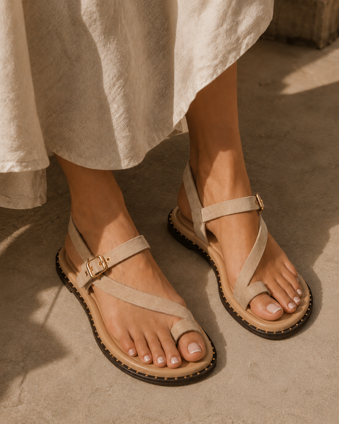 Dolci Firme Playa Beige Suede Toe-Loop Sandal