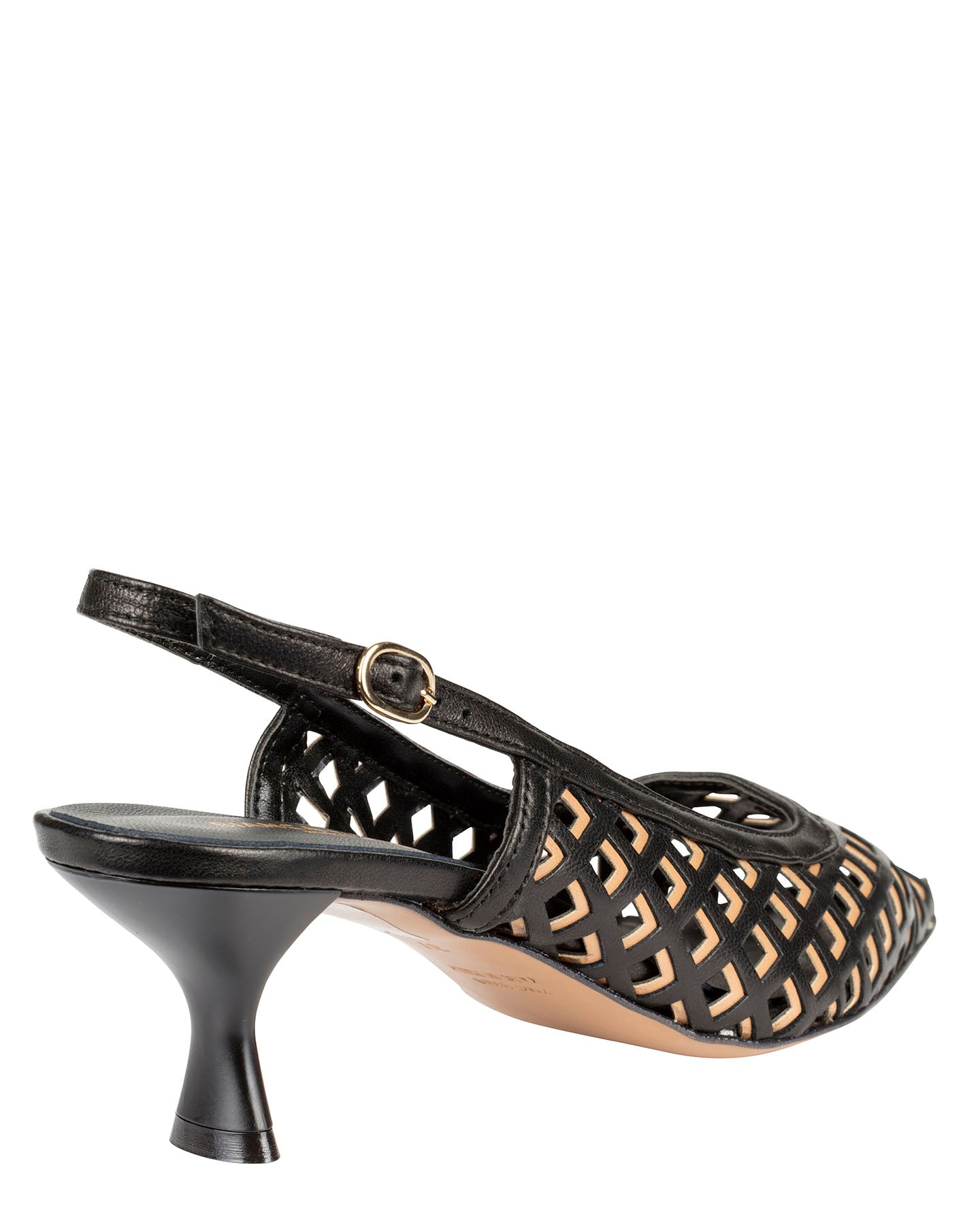 Bianca Buccheri Hannah Black nappa leather slingback with diamond lattice cut-outs and 55mm flared heel