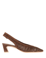 Bianca Buccheri Sarah Dark Brown suede square-toe slingback with pebble perforations and 50mm block heel