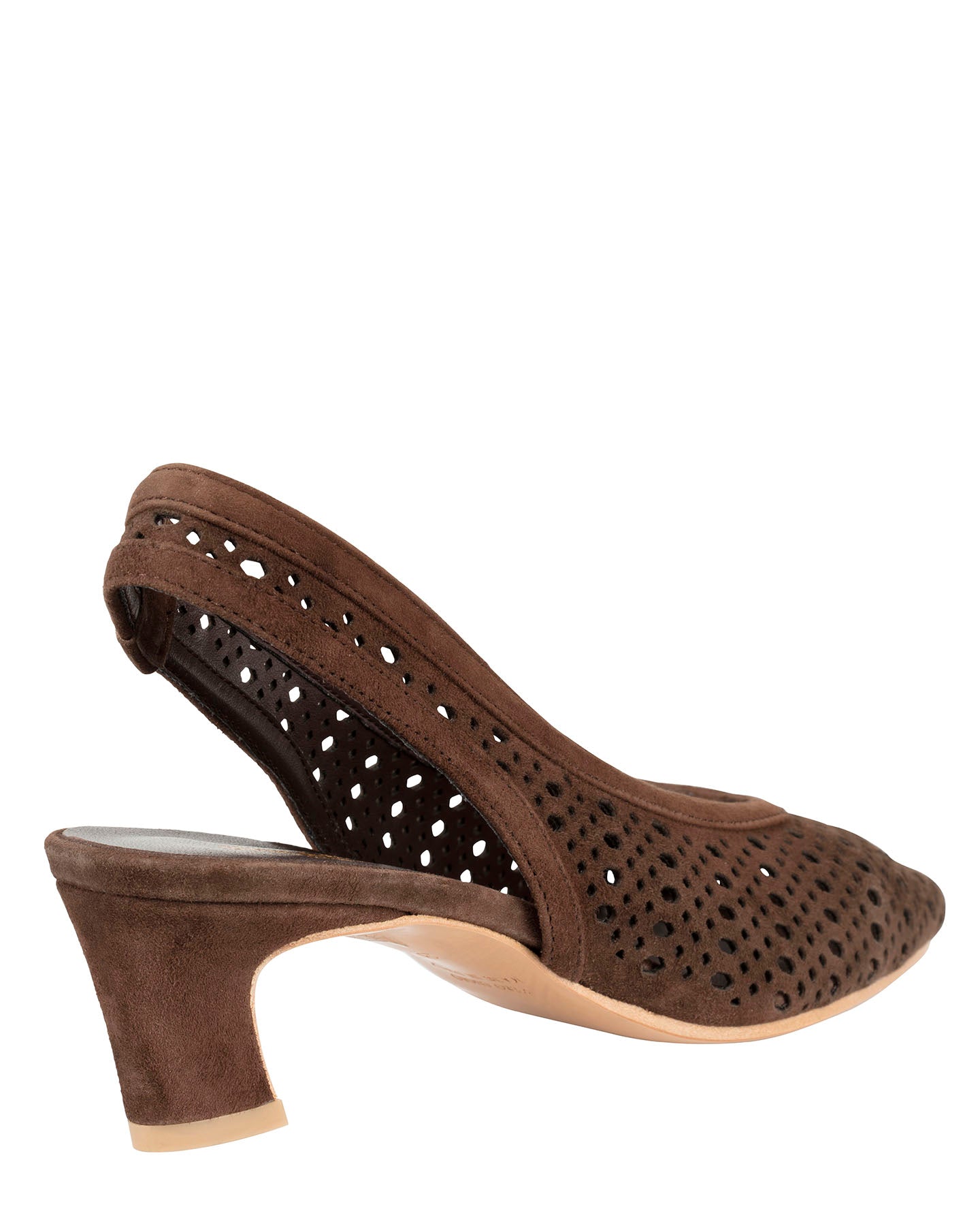 Bianca Buccheri Sarah Dark Brown suede square-toe slingback with pebble perforations and 50mm block heel