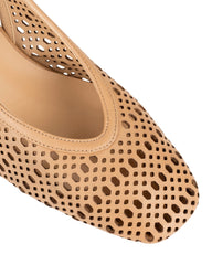 Bianca Buccheri Sarah Tan nappa leather square-toe slingback with pebble perforations and 50mm block heel